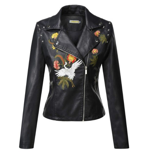 Soft and stylish embroidered faux leather jacket