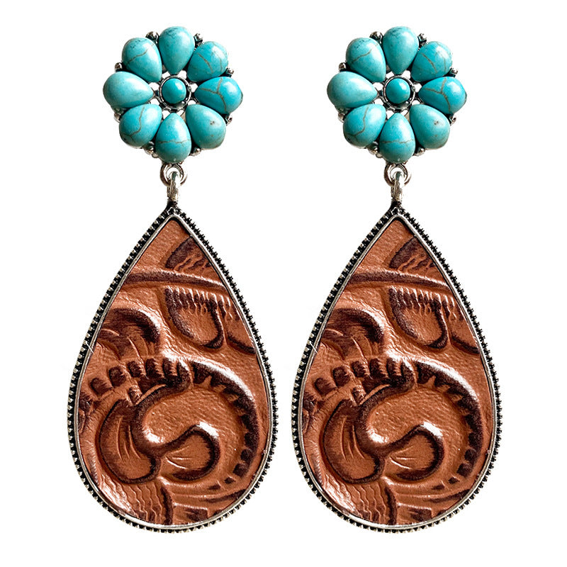 Western Embossed Leather Earrings Bohemian