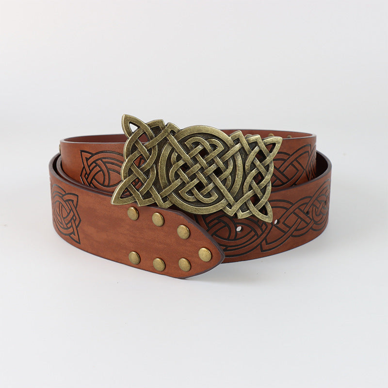 Viking Style Skateboard Buckle Embossed Rivet Belt