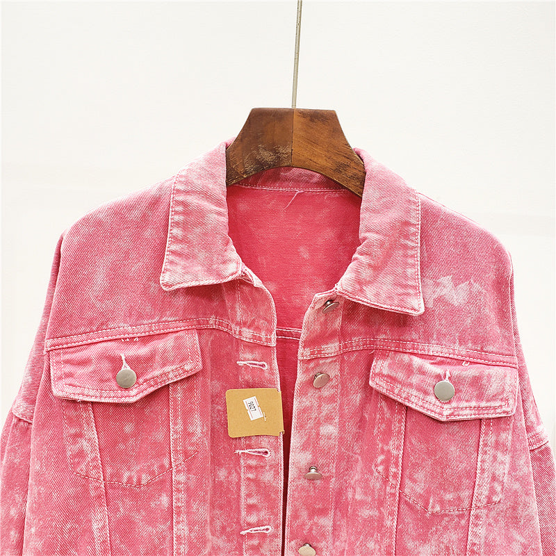 Pink washed denim jacket