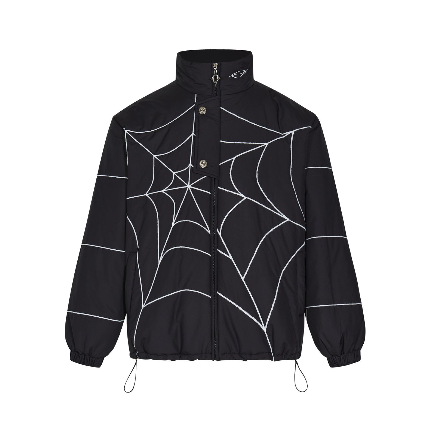 Spider Web Embroidered Lapel PU Leather Jacket American High Street BF Style Couple Baseball Uniform Trendy Coat