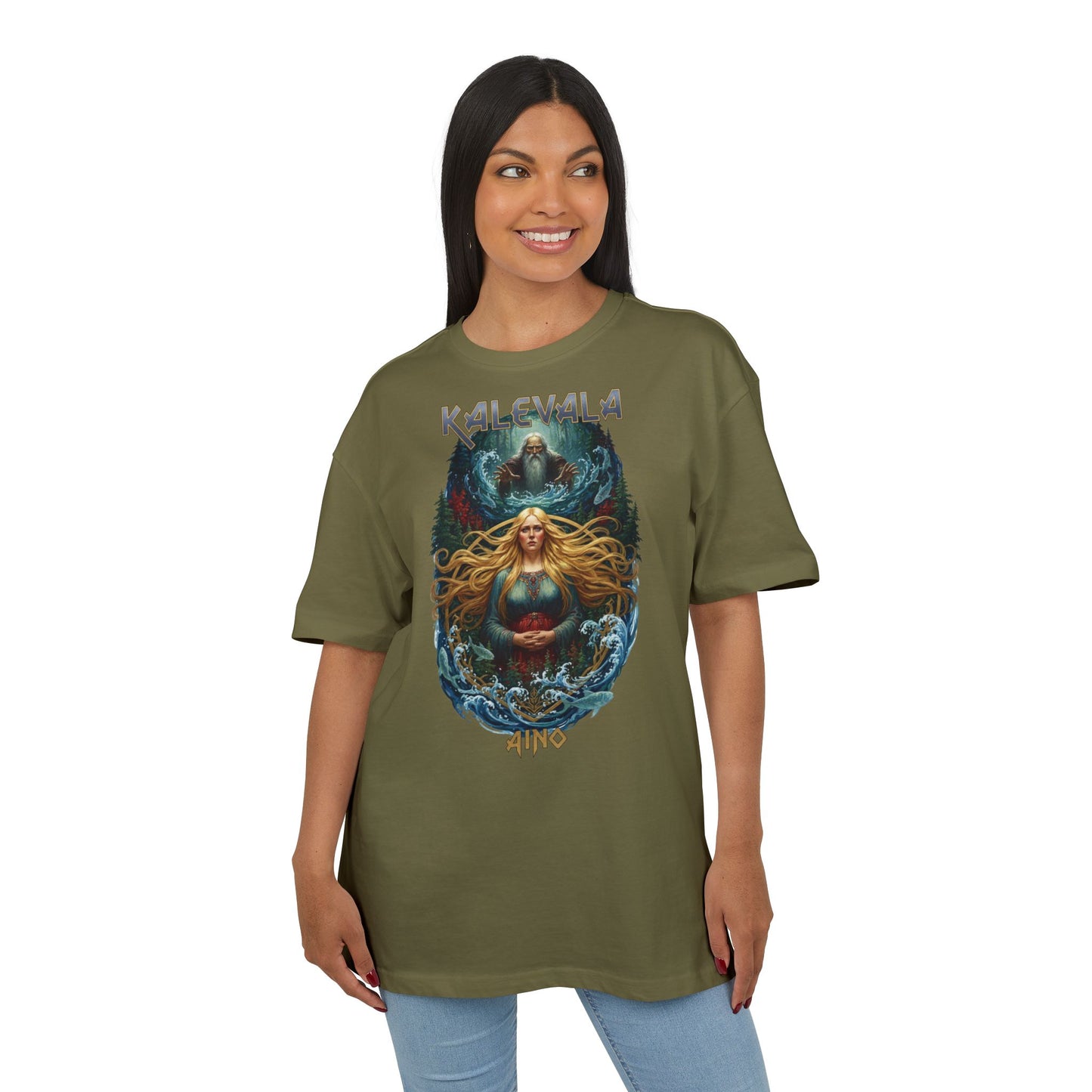 Kalevala Aino ja Väinämöinen – Kalevalan kohtalokas kohtaaminen rock-henkinen paita -  Oversize  T-paita