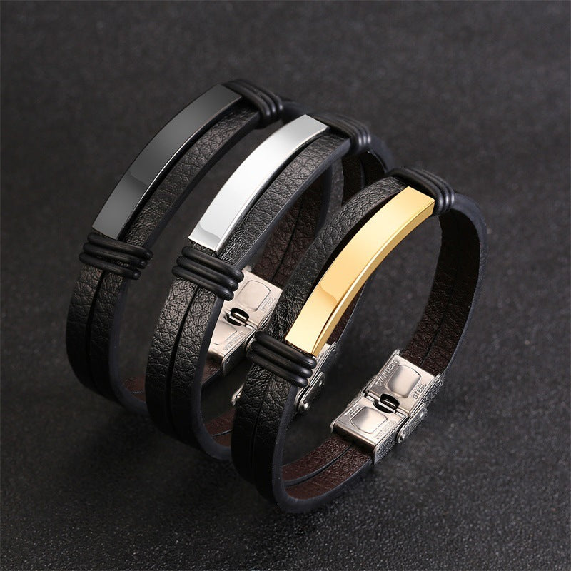 Stainless Steel Leather Bracelet