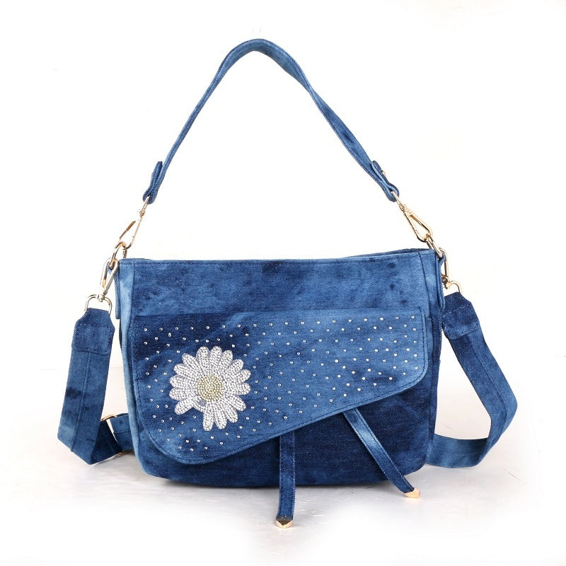 Fashion Denim Female Bag Owl Denim Bag KTM Denim Bag Flower Bag Shoulder Messenger Portable Bucket Bag Small