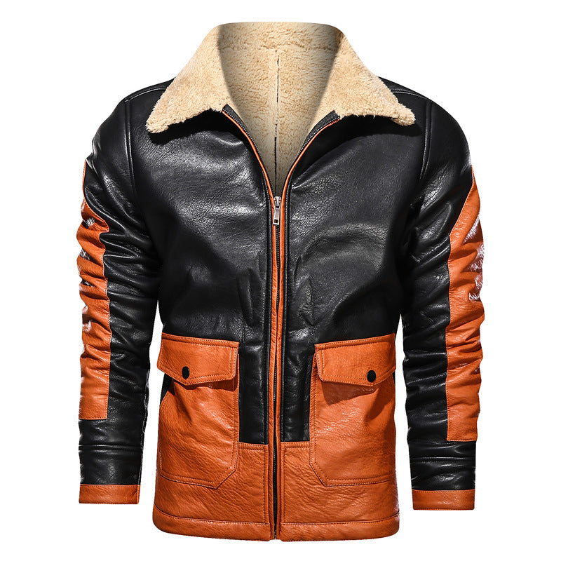 Winter lapel Loose men's leather jacket