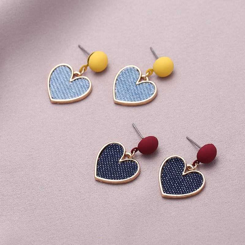 Denim love earrings