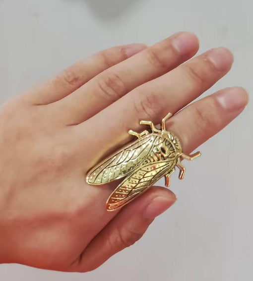 Adjustable Brass Cicada Gothic ring