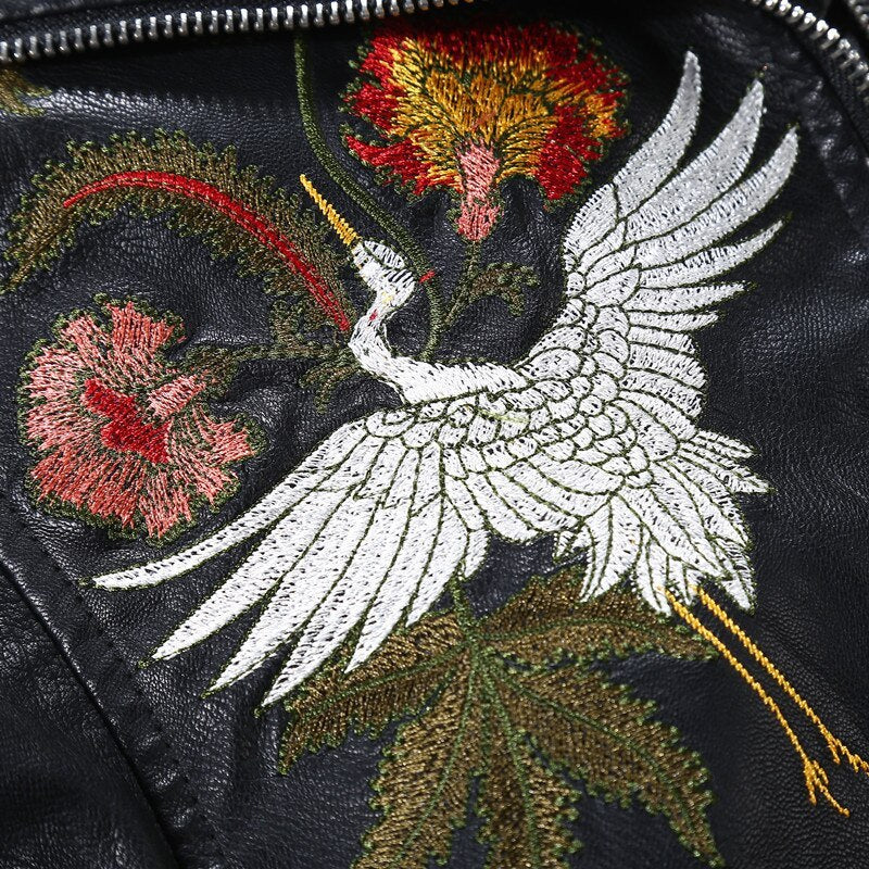 Soft and stylish embroidered faux leather jacket