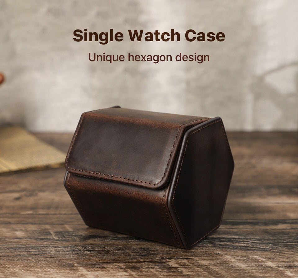 Hexagonal Single Pack Watch Box Crazy Horse Leather