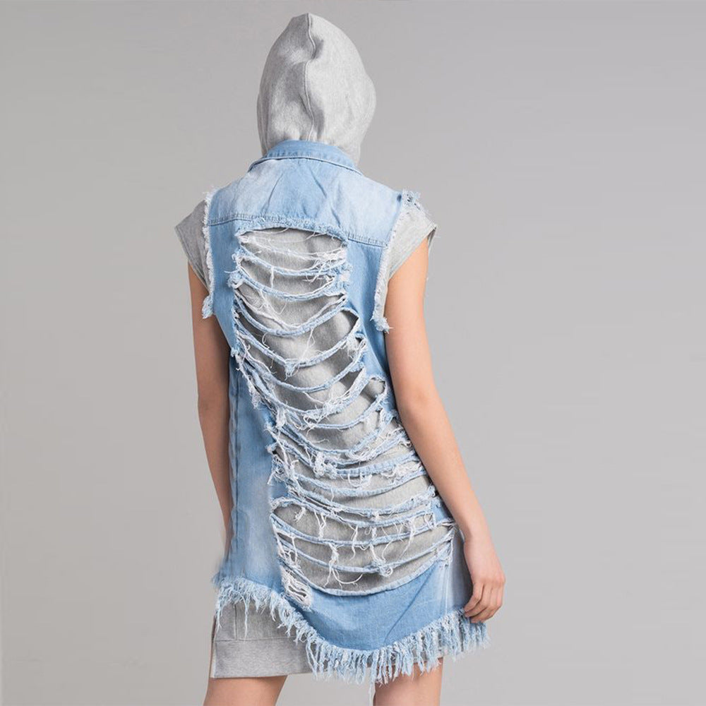 Denim  Women's Solid Color Cardigan Vest Jacket