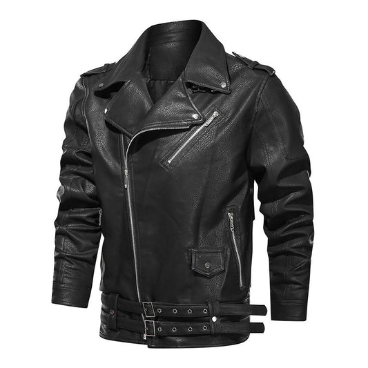 Motorcycle PU Multi-Zip Belt Leather Jacket