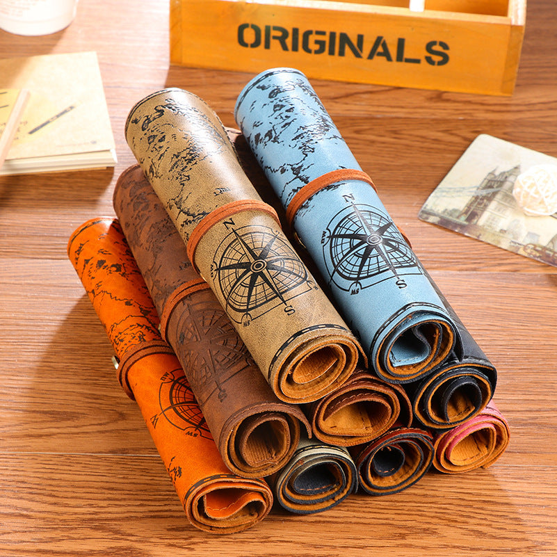 Faux Leather Pirate Themed Roll Up Pencil Case