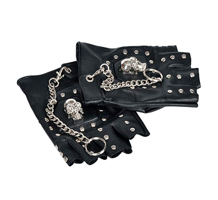 Minibee Fingerless Stud Metal Skullchain Cycling Rock Gothic Punk Style Gloves