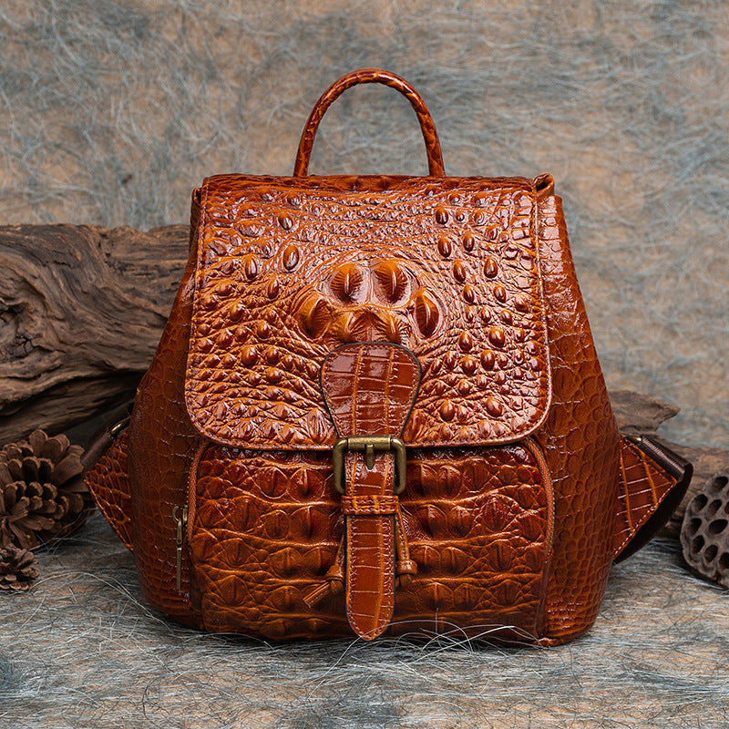 Retro Embossed Hand-rub Leather Backpack