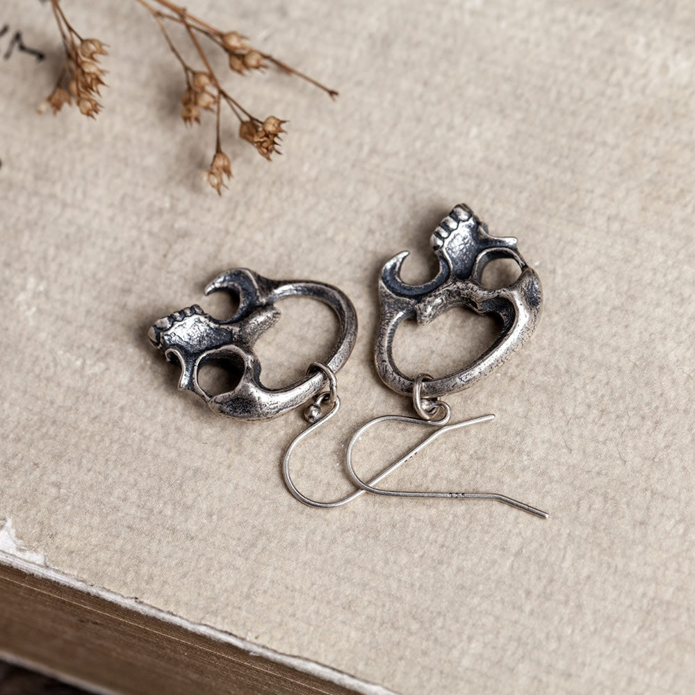 S925 Silver Gothic Skull Headwear Earrings