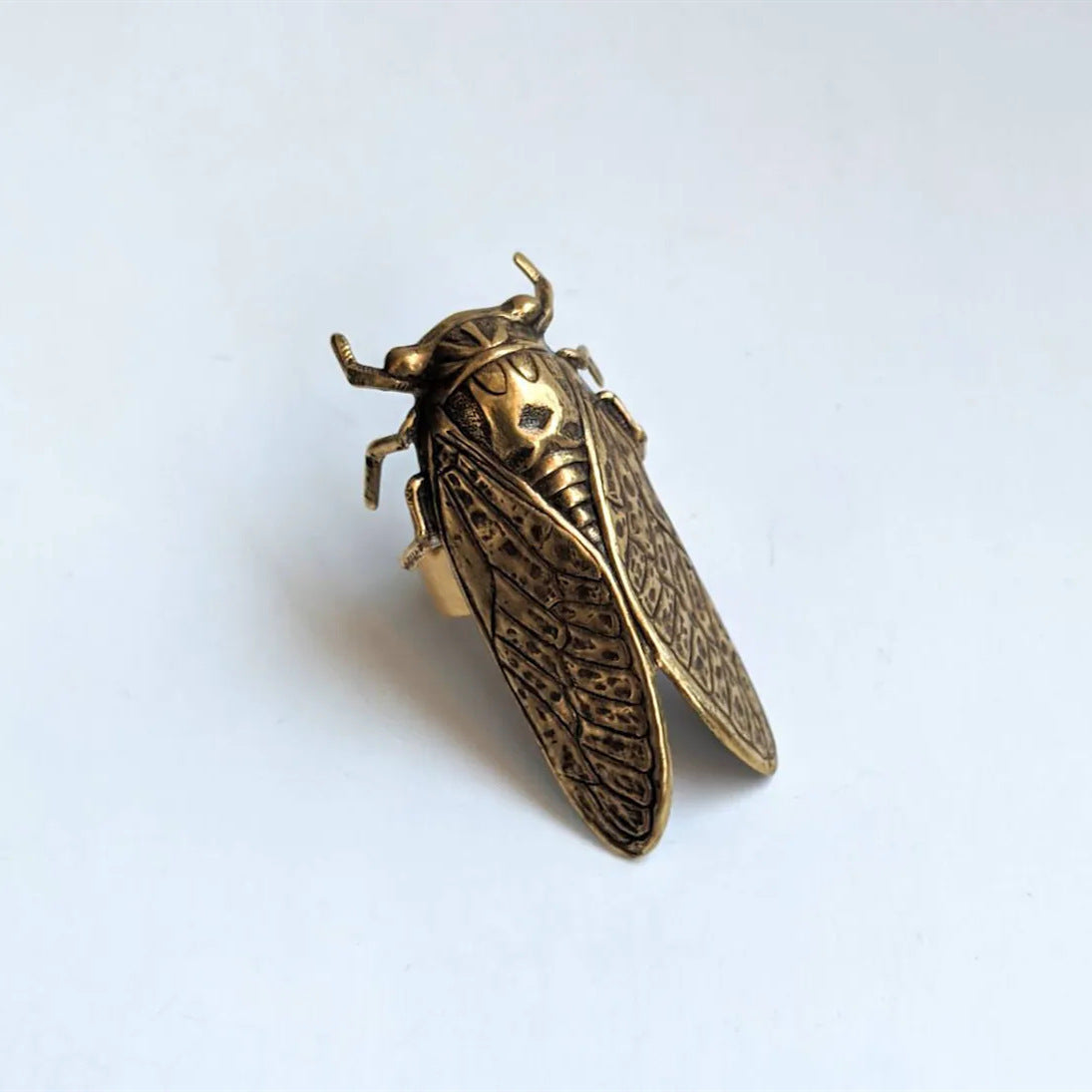 Adjustable Brass Cicada Gothic ring