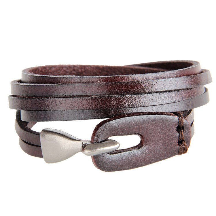 Retro Leather Bracelet 3-ring Winding Leather Hand Strap Hook Wrist Strap Metal Hook Buckle