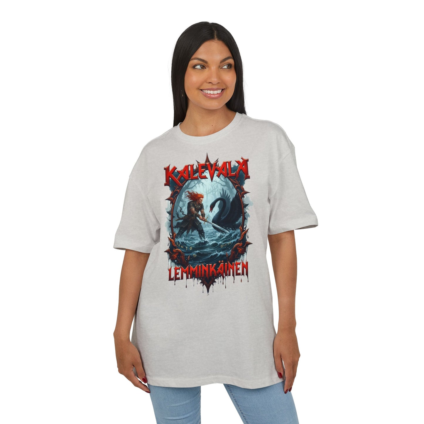Kalevalan Lemminkäinen ja tuonelan musta joutsen rock-henkinen paita -  Oversize  T-paita