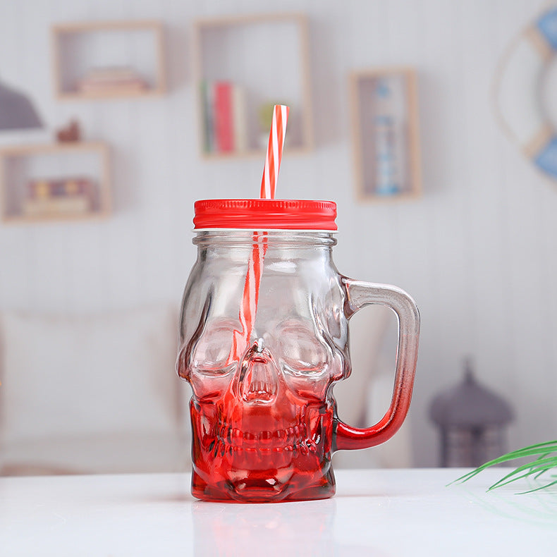 Gradient Glass Mason Mug With Skull And Handle