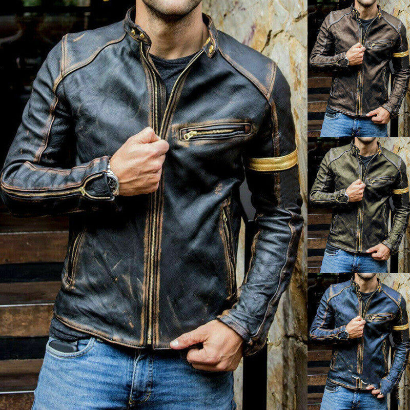 Punk men's motorcycle leather jacket