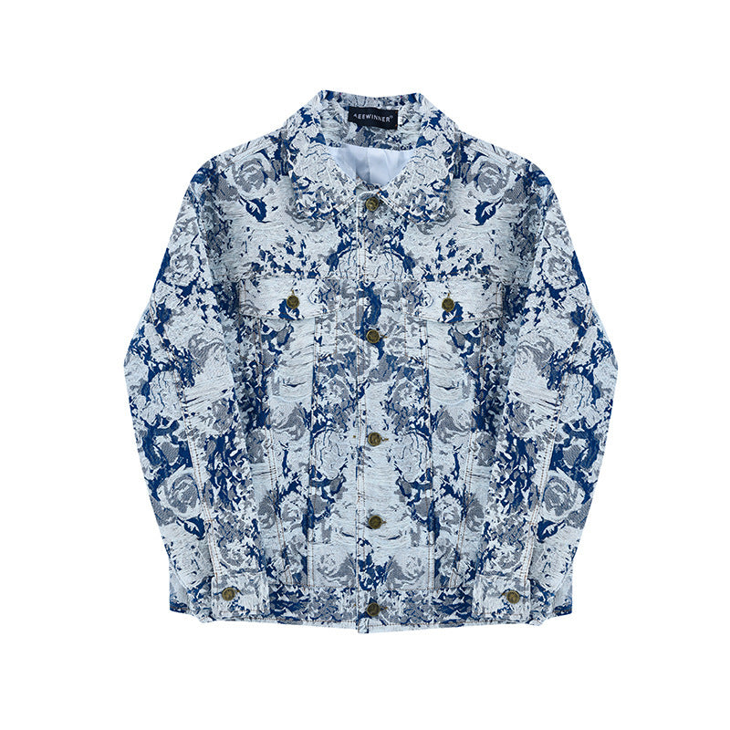 Men's Floral Denim Sweater Jacket