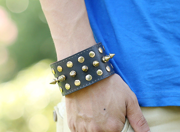 Rock punk leather bracelet