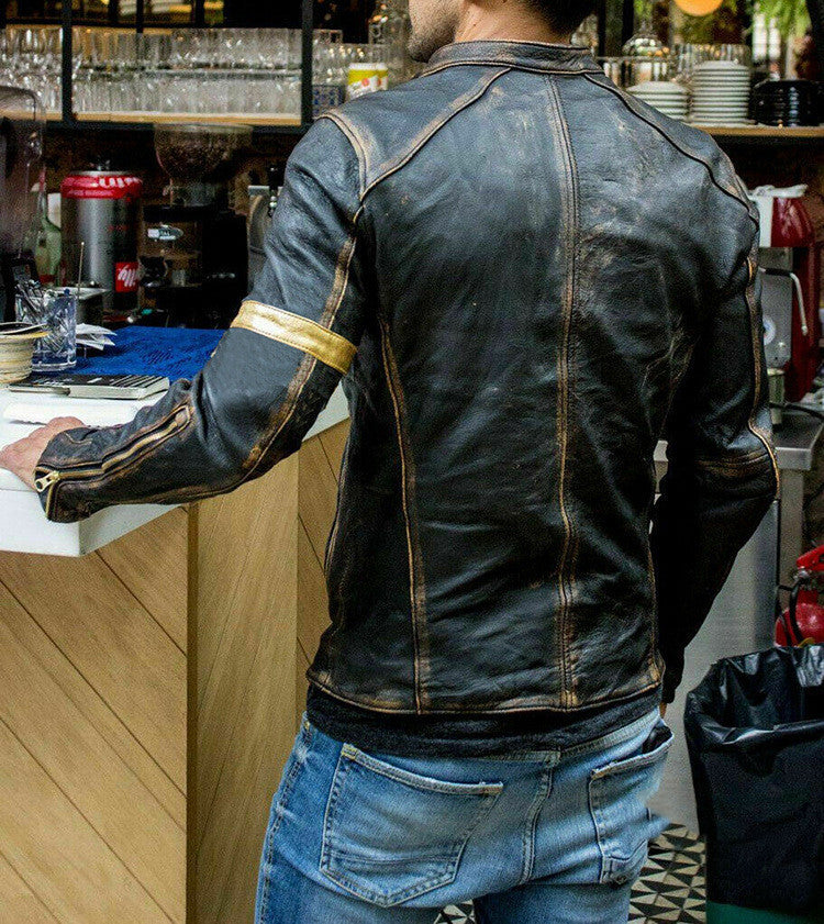 Punk men's motorcycle leather jacket