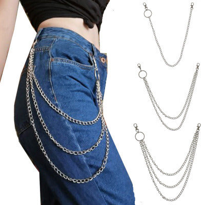 Hip-hop punk metal loop pants chain