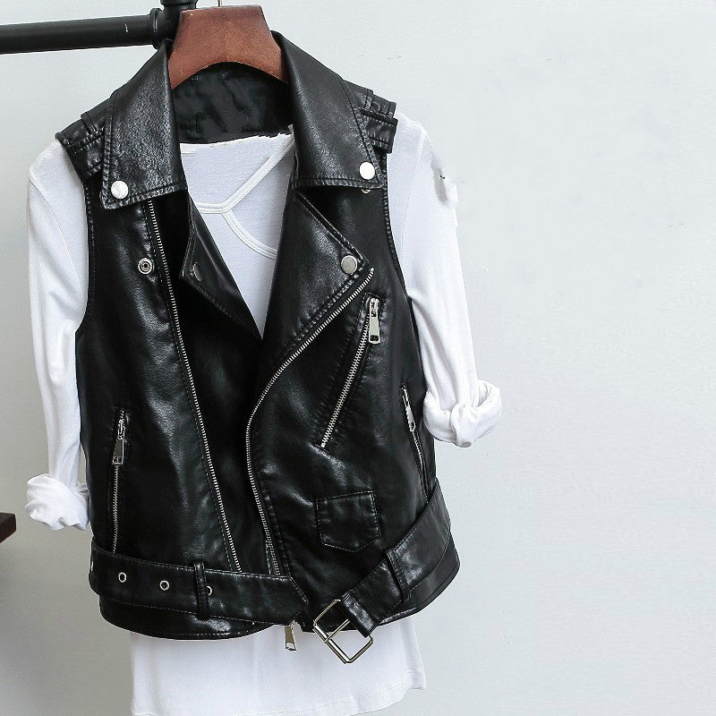 Women's Short Vest PU Sleeveless Leather Vest