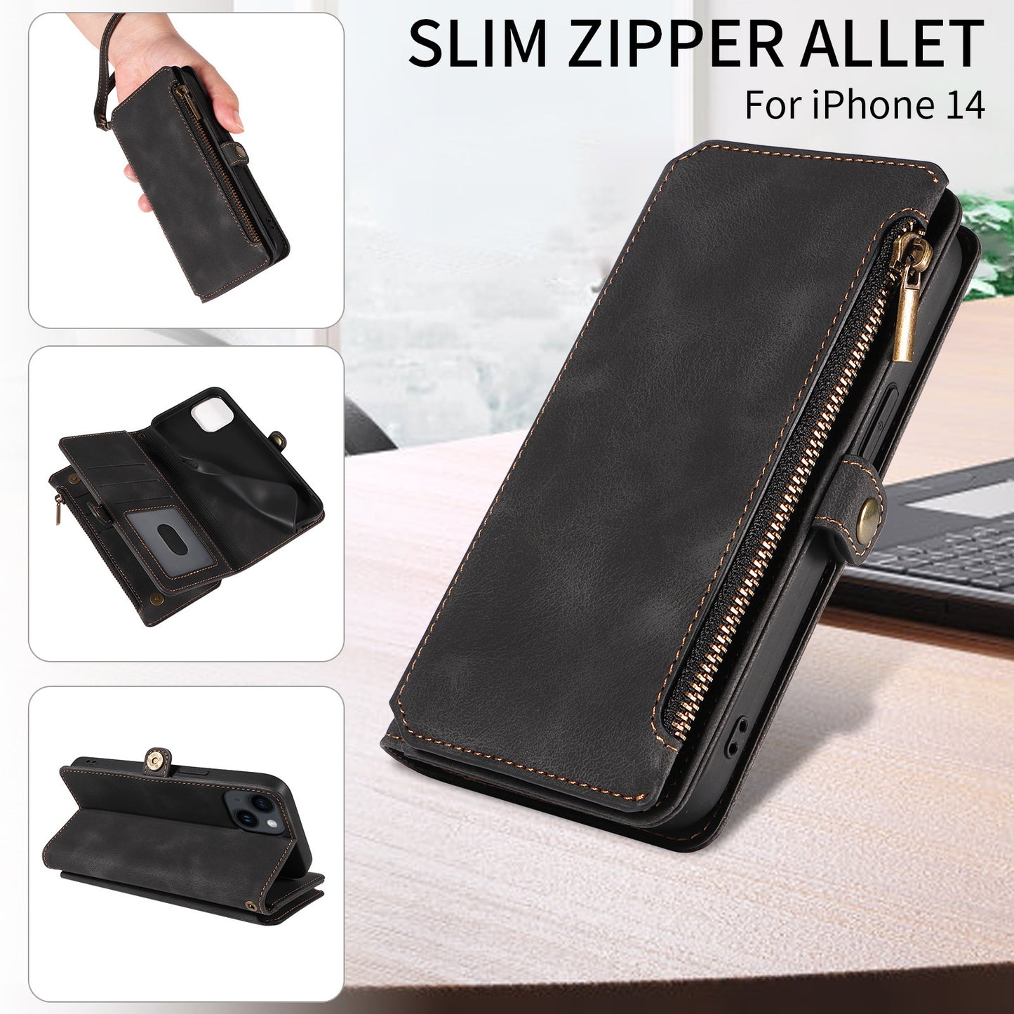 Wallet Flip Zipper Phone Leather Case