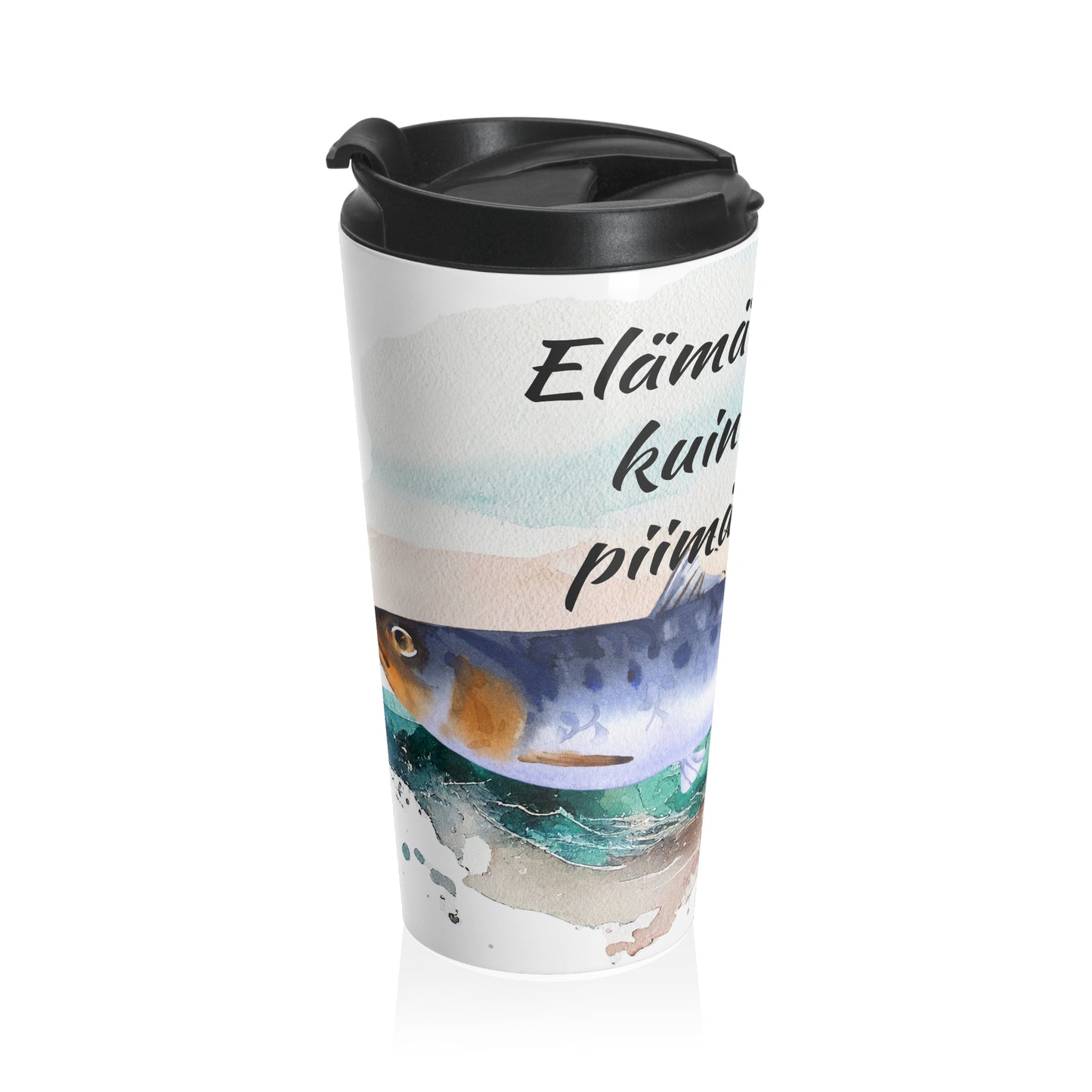 Travel mug made of steel 0.44l - Life smiles like a herring in a buttermilk mug