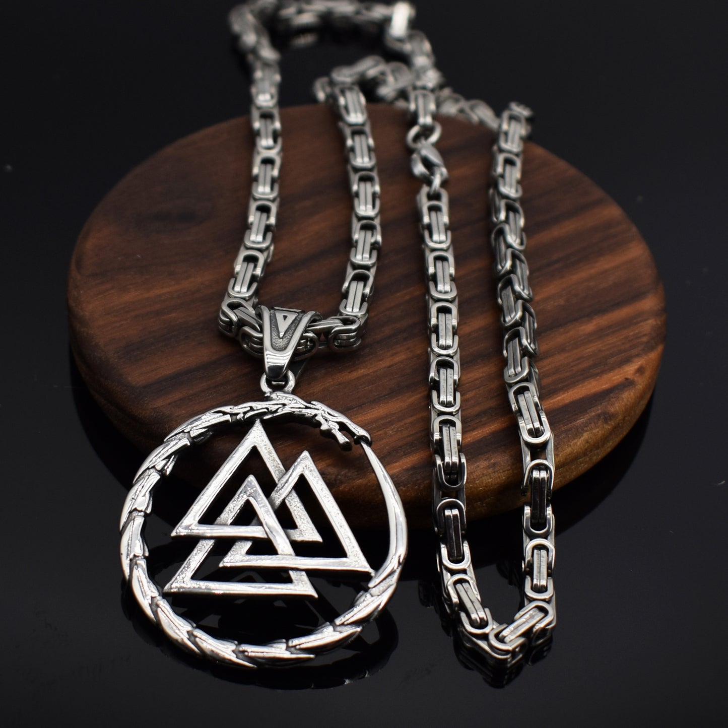 Men Stainless Steel Viking Valknut Amulet Dragon Pendant Necklace