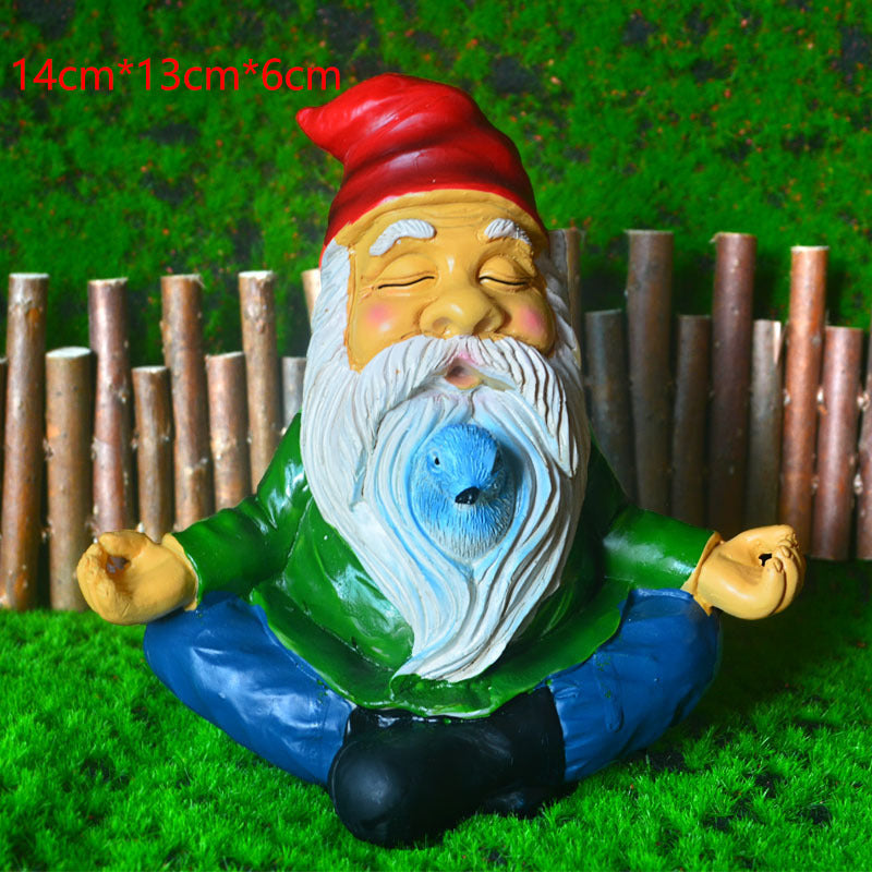 a meditating garden gnome