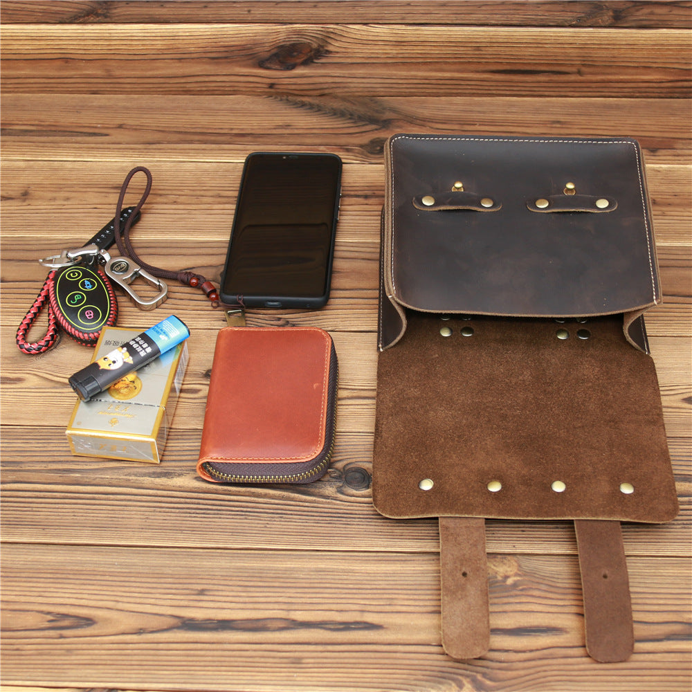 Men's And Women's Fashion Vintage Crazy Horse Leather Cell Phone Bag