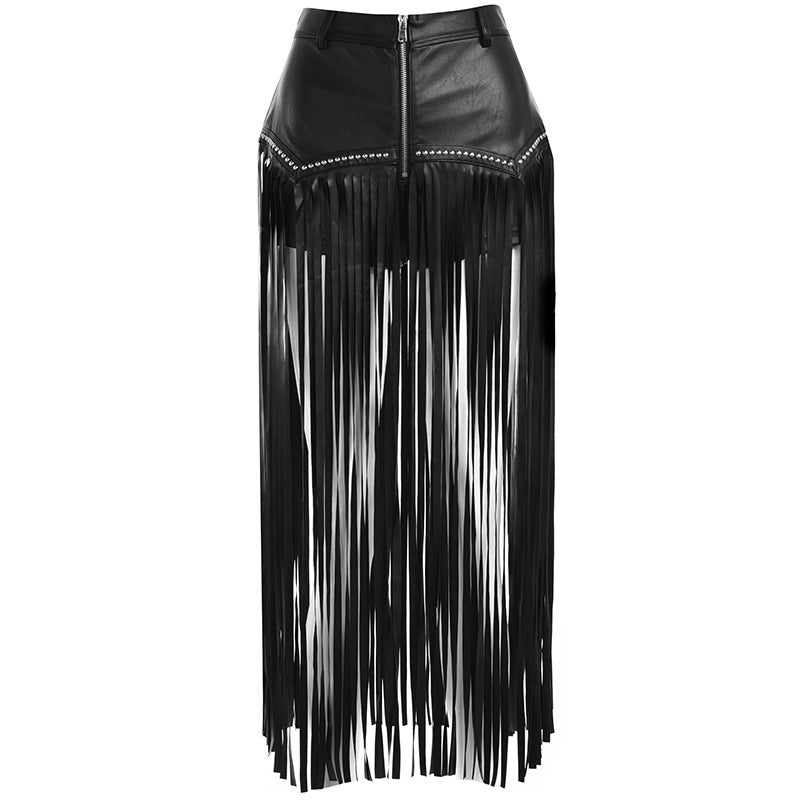 European And American Rivet Fringed Gothic Short Skirt