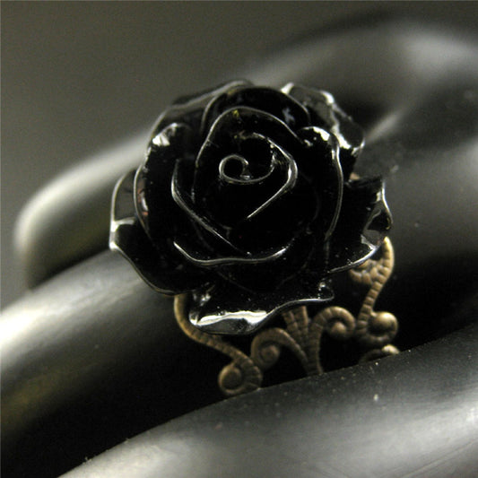 Black Flower Adjustable Gothic Ring