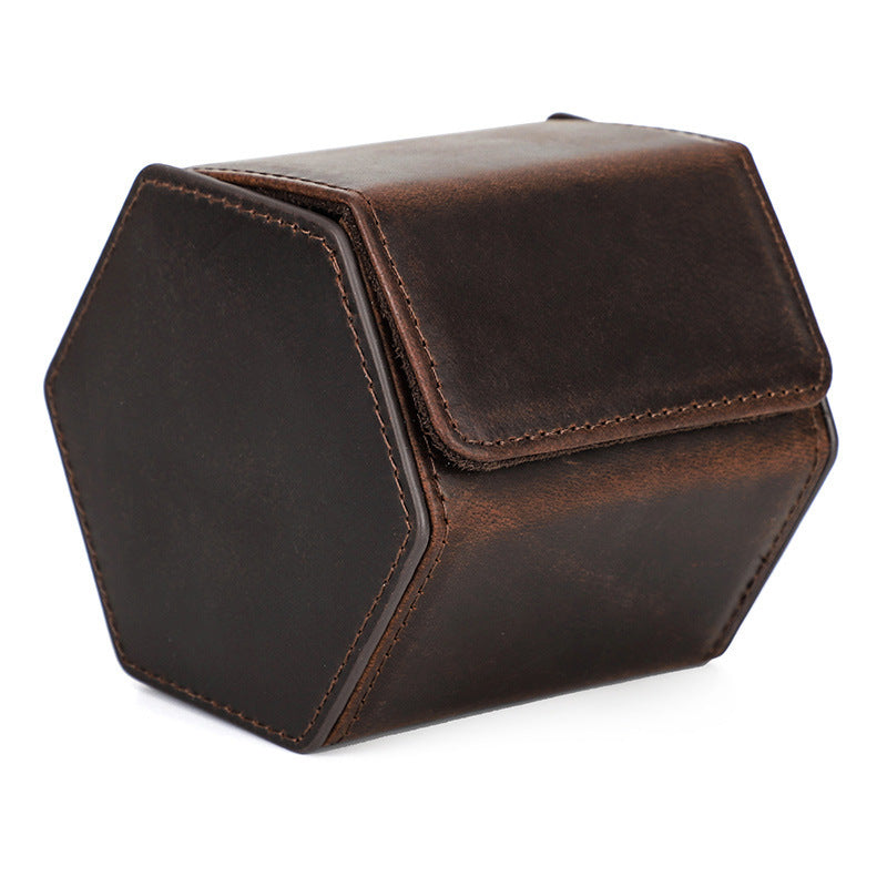 Hexagonal Single Pack Watch Box Crazy Horse Leather