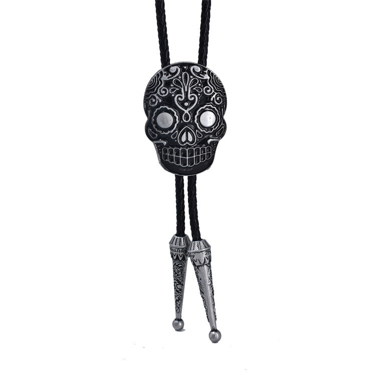 Skull Facial Makeup Genuine Leather Polo Bow Tie Necklace