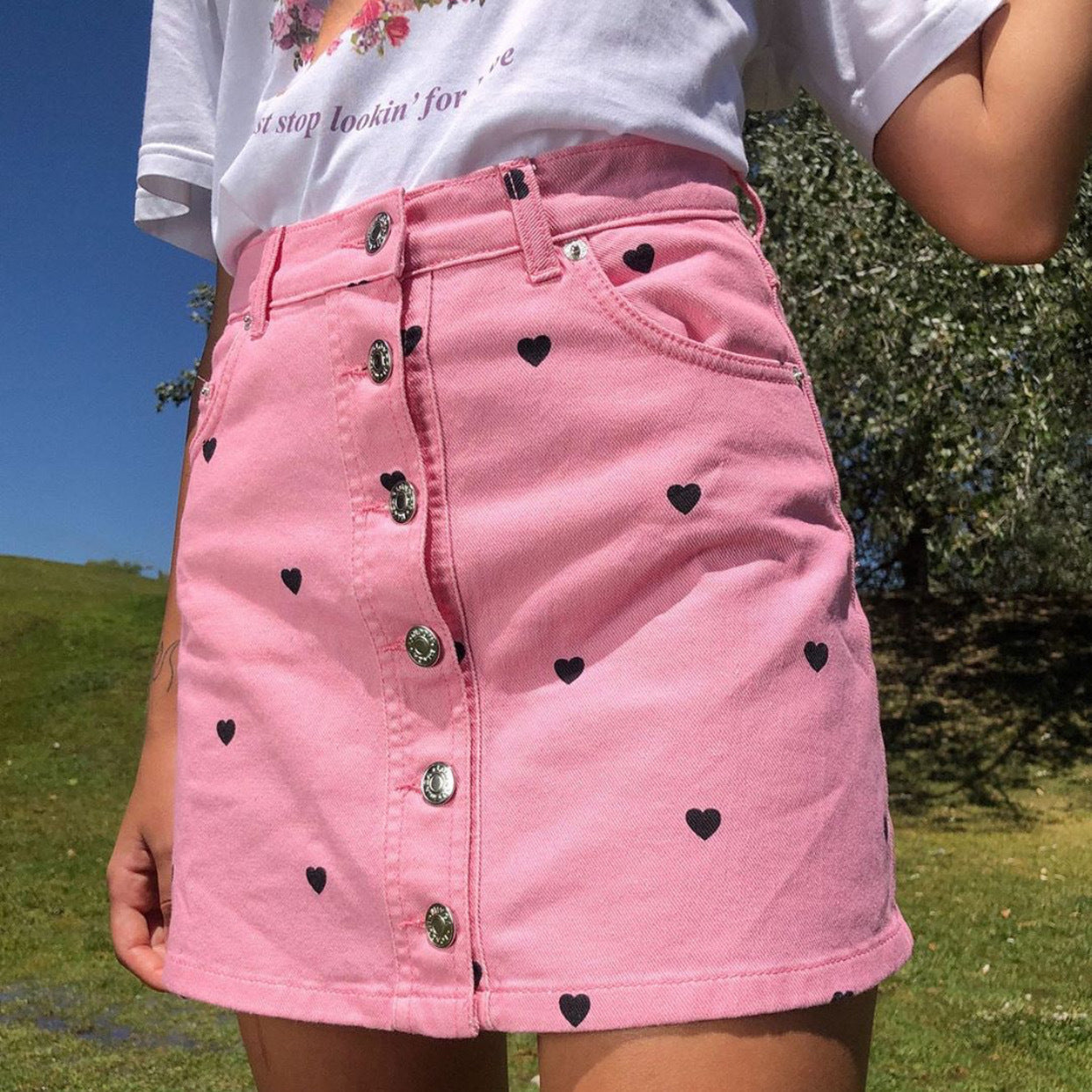 Pink Love Denim Skirt