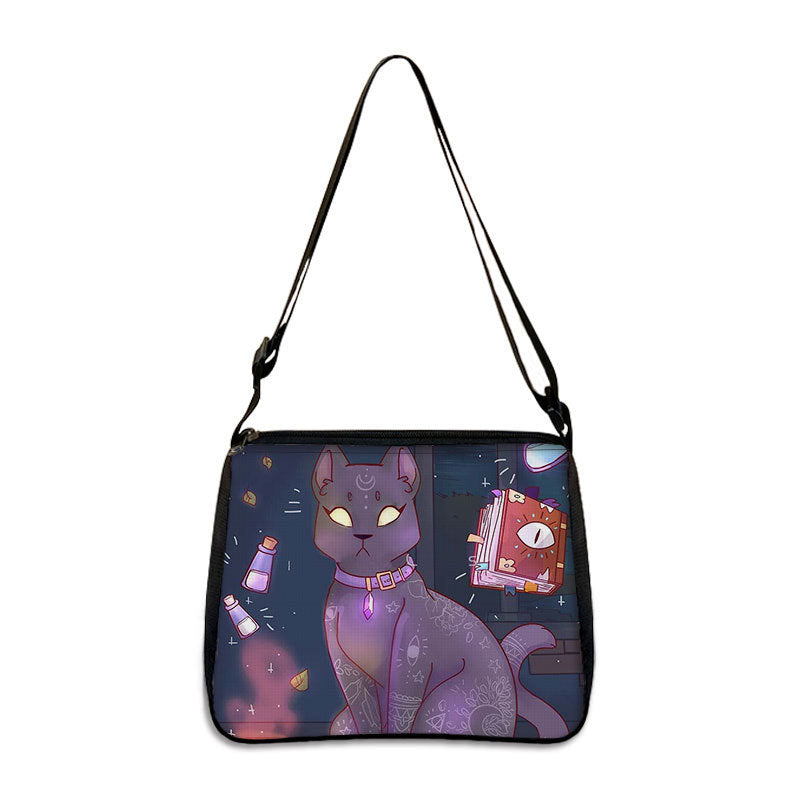 Factory Direct Supply Polyester Underarm Bag Gothic Cat Printing Shoulder Bag Simple Women's Fashion Bag