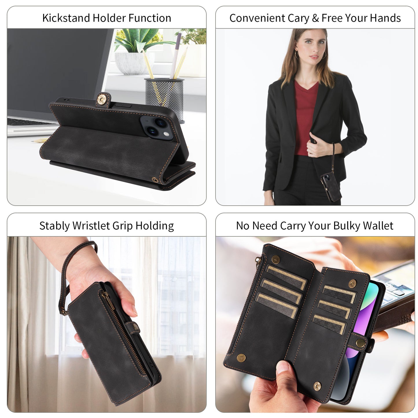 Wallet Flip Zipper Phone Leather Case