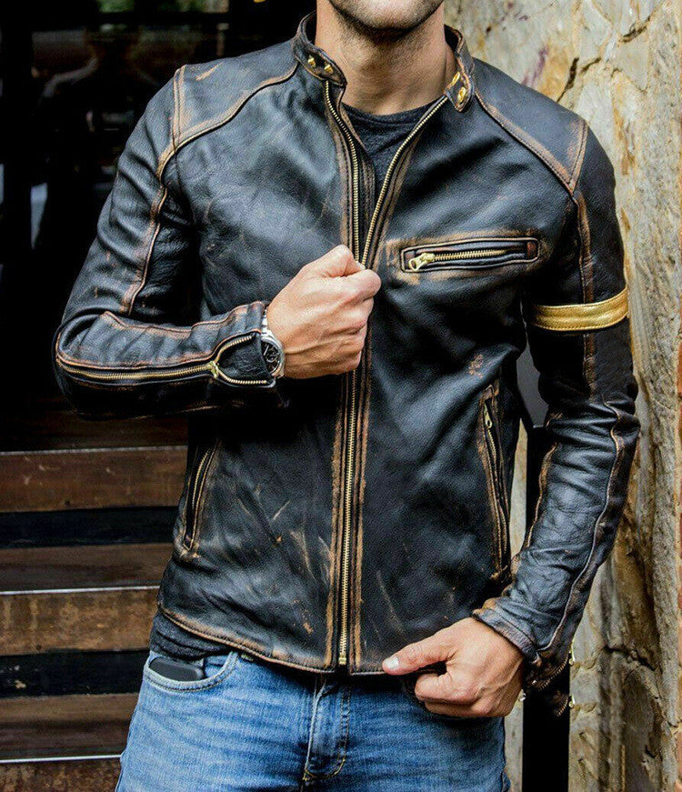 Punk men's motorcycle leather jacket