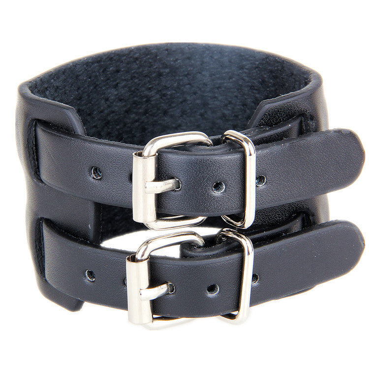 Punk wide men's leather wristband