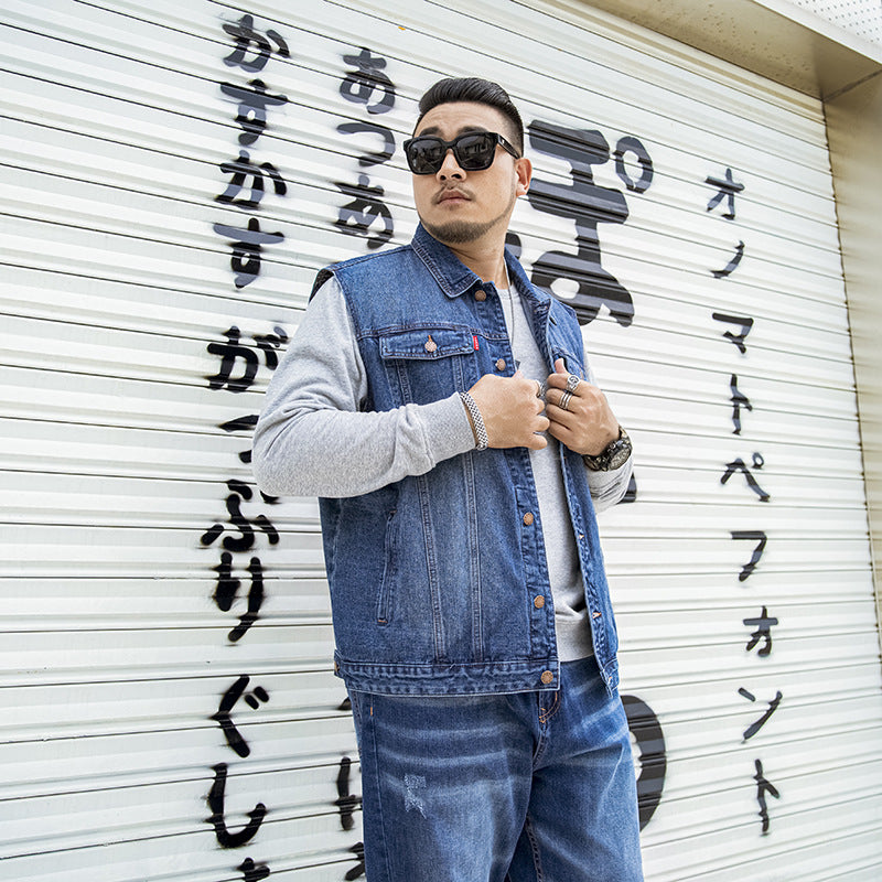 New Loose Large Size Men's Denim Vest Coat