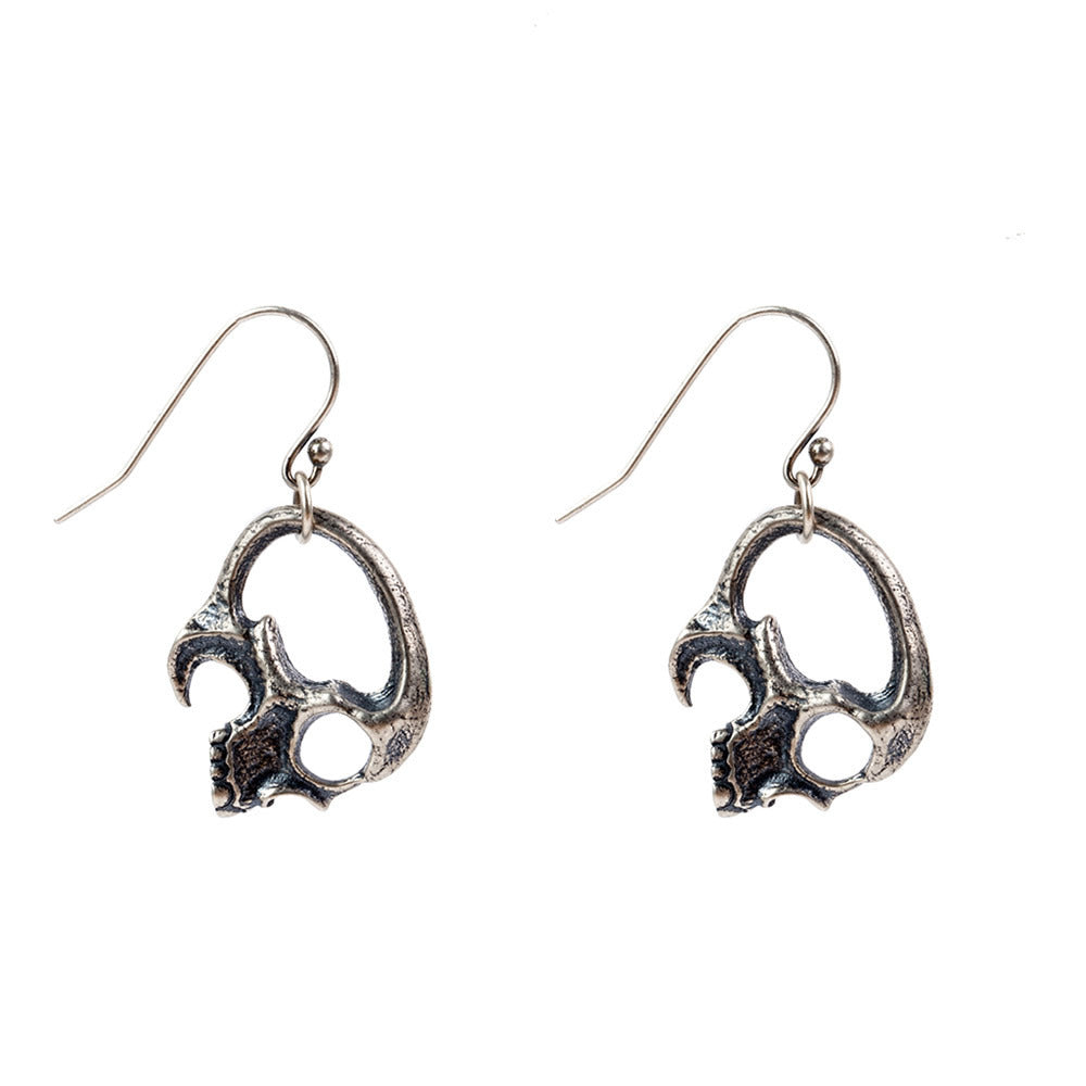 S925 Silver Gothic Skull Headwear Earrings