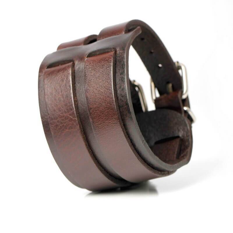 Punk wide men's leather wristband