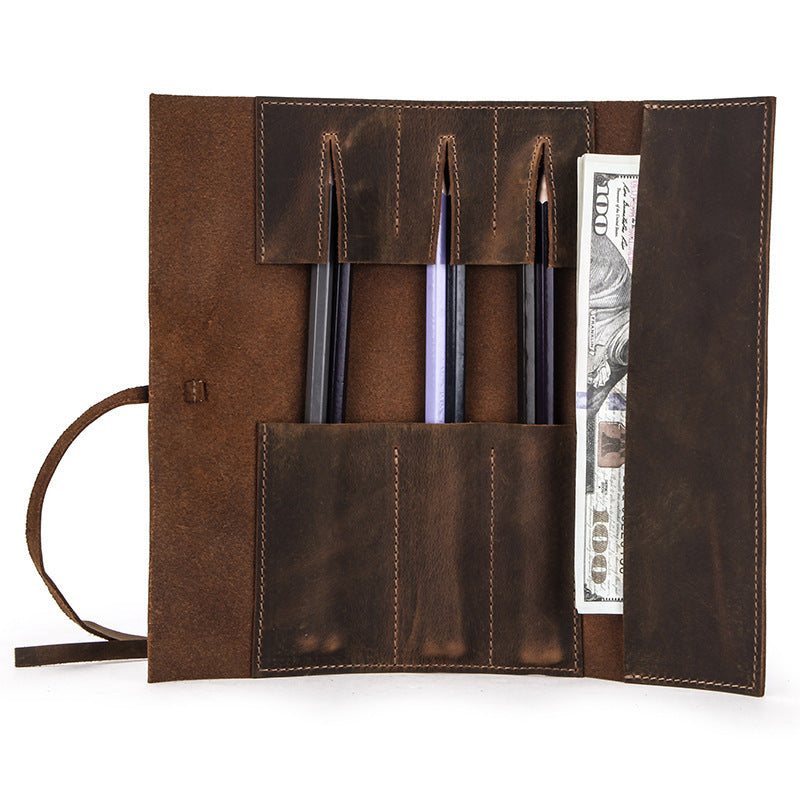 Retro Crazy Horse Leather Multifunctional Pen Pocket