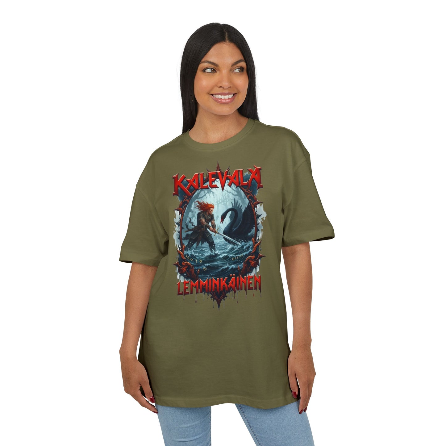 Kalevalan Lemminkäinen ja tuonelan musta joutsen rock-henkinen paita -  Oversize  T-paita