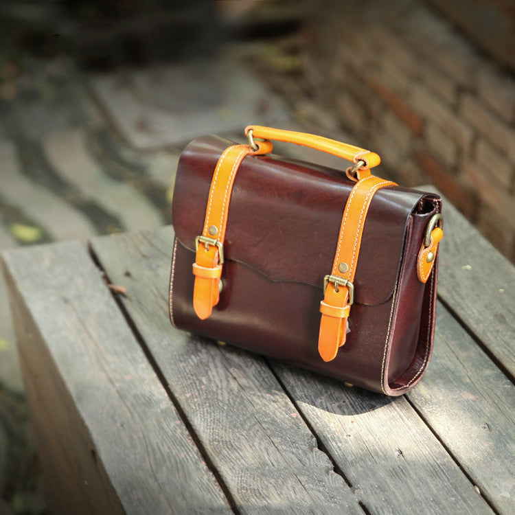 Handmade Vegetable Tanned Leather Bag Portable Messenger Bag