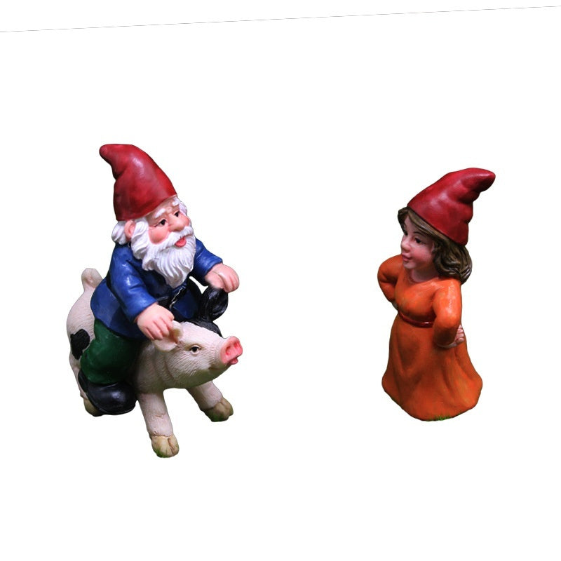 Creative Micro Landscape Dwarf Ornaments Christmas Fun Dwarf Riding Pig Garden Resin Decorations